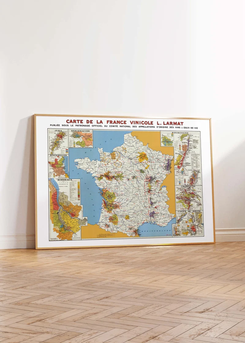 Carte vinicole vintage de la France