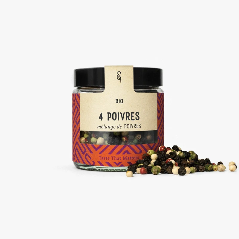 4 Poivres Entier Bio | Mélange de Poivres | 45g