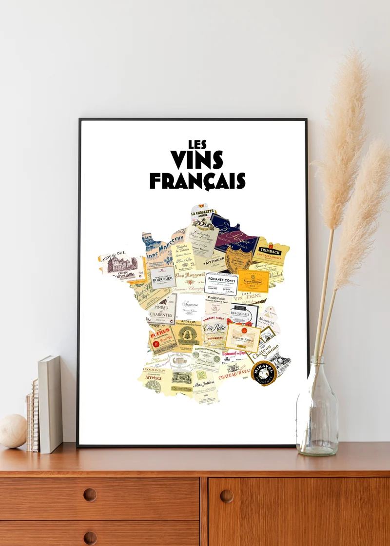 Affiche Les étiquettes de vins français