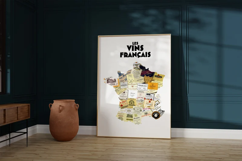 Affiche Les étiquettes de vins français