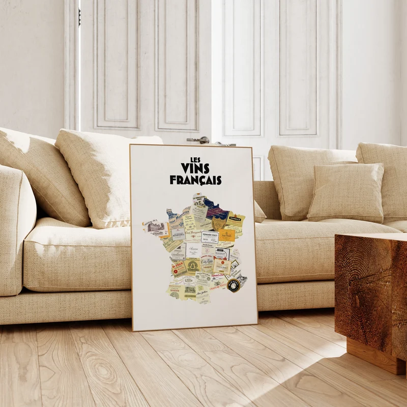 Affiche Les étiquettes de vins français