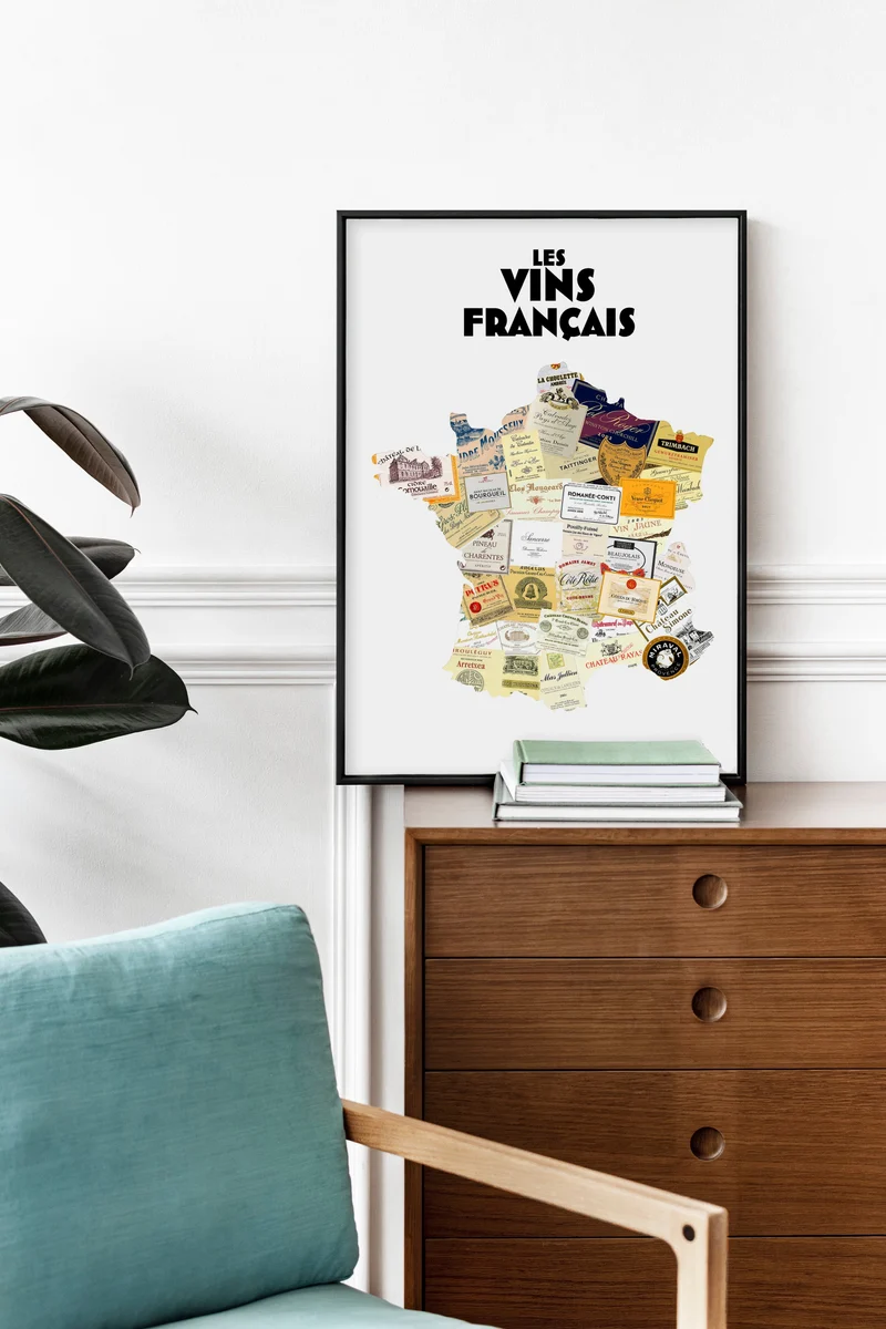 Affiche Les étiquettes de vins français