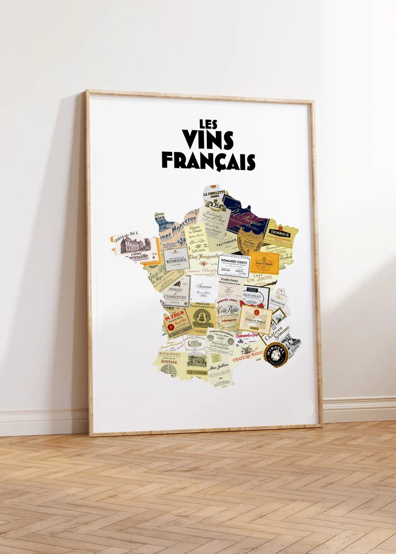Affiche Les étiquettes de vins français
