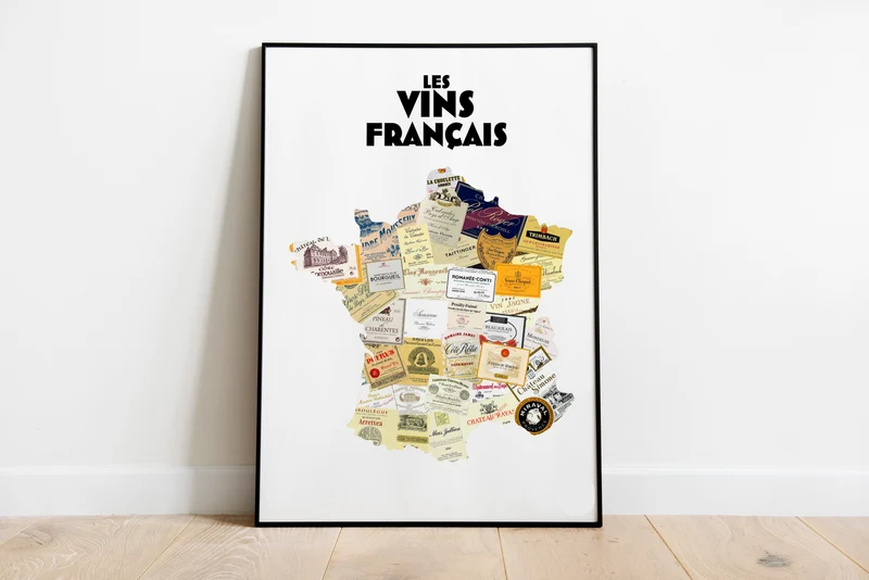 Affiche Les étiquettes de vins français