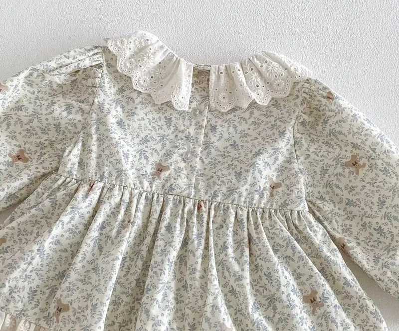 Robe-romper bébé fille à col Claudine avec broderie anglaise – Automne-Hiver