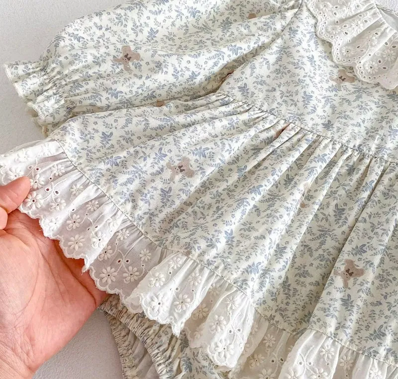 Robe-romper bébé fille à col Claudine avec broderie anglaise – Automne-Hiver