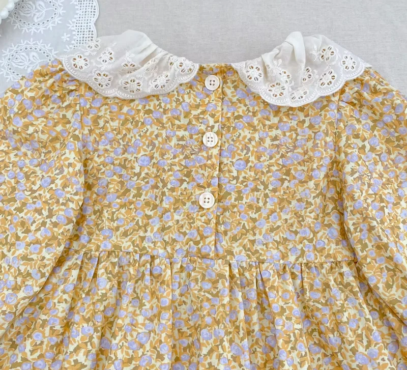 Robe Marguerite florale à col Peter Pan pour bébé et fille – Automne