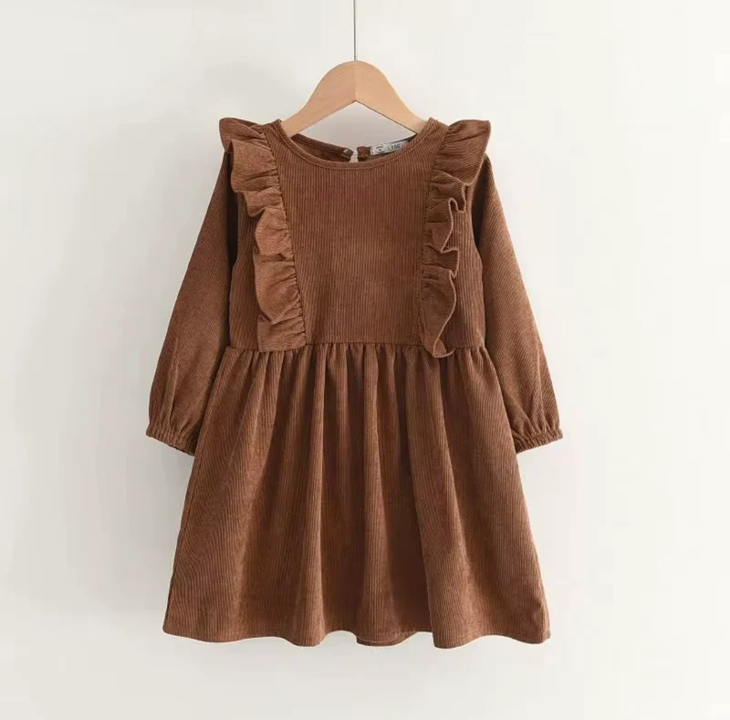 Robe en velours côtelé à volants pour fille – Automne-Hiver
