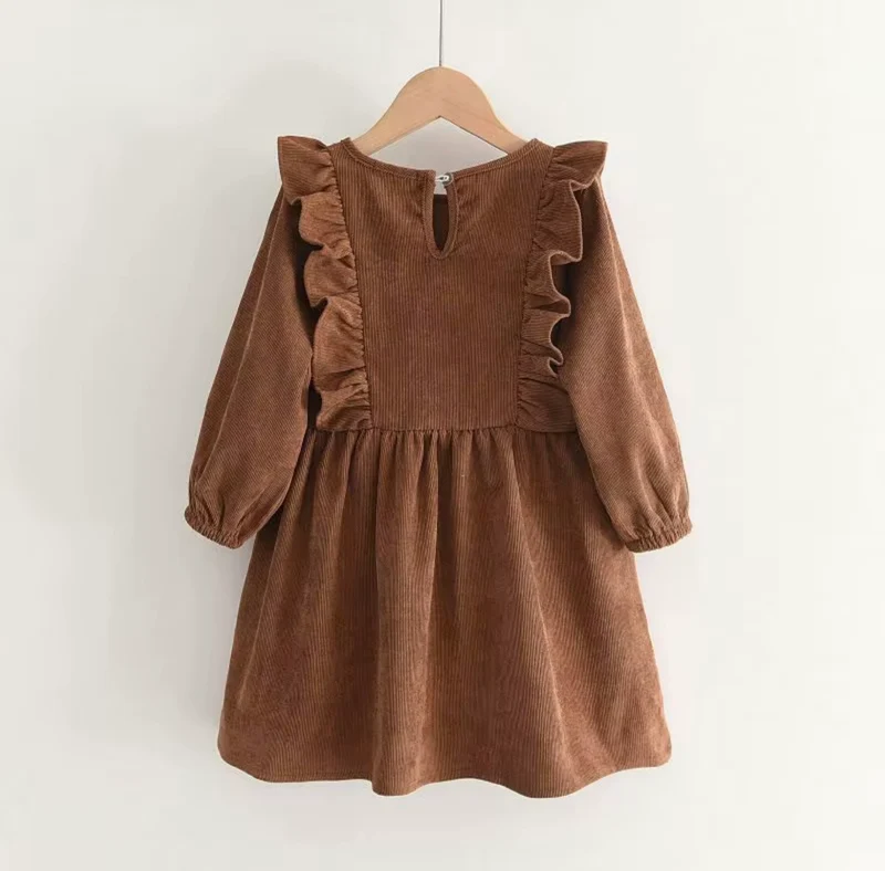 Robe en velours côtelé à volants pour fille – Automne-Hiver
