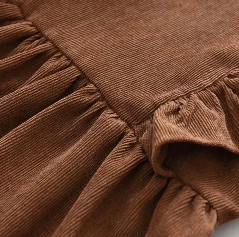 Robe en velours côtelé à volants pour fille – Automne-Hiver