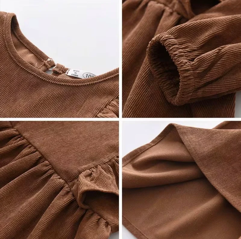 Robe en velours côtelé à volants pour fille – Automne-Hiver