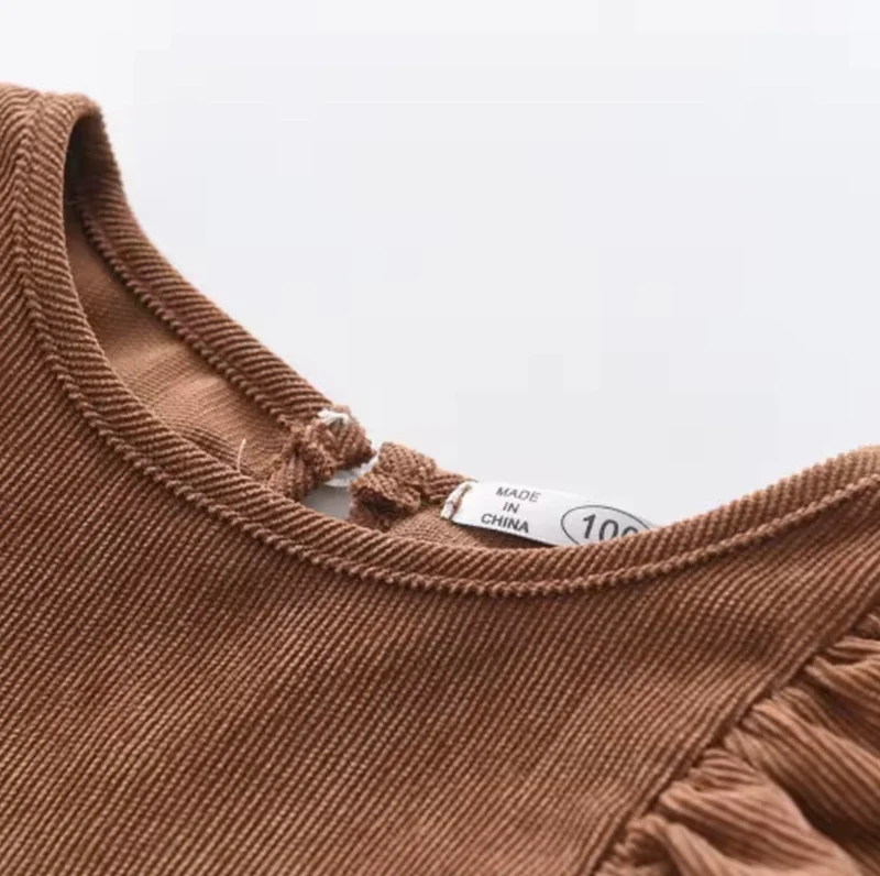 Robe en velours côtelé à volants pour fille – Automne-Hiver