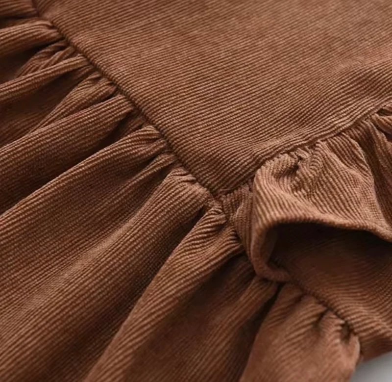 Robe en velours côtelé à volants pour fille – Automne-Hiver