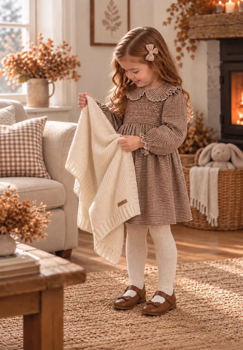 Robe Charlotte bébé fille à col Claudine à carreaux – Automne-Hiver