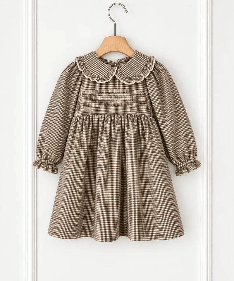Robe Charlotte bébé fille à col Claudine à carreaux – Automne-Hiver
