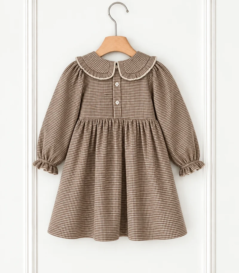 Robe Charlotte bébé fille à col Claudine à carreaux – Automne-Hiver