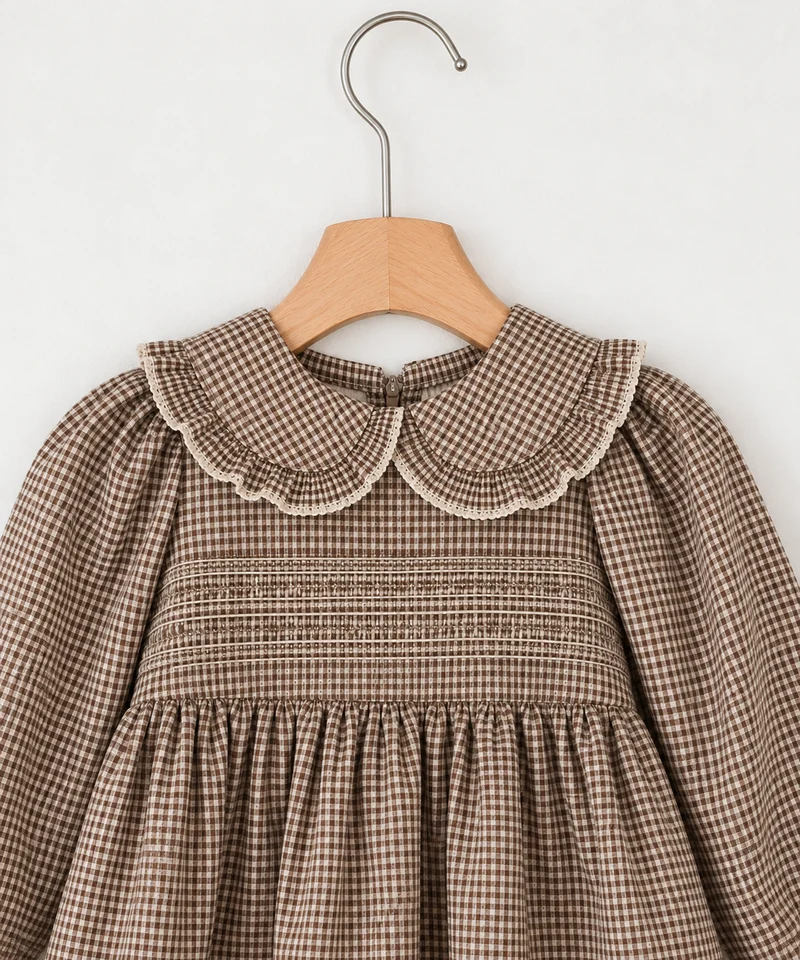 Robe Charlotte bébé fille à col Claudine à carreaux – Automne-Hiver