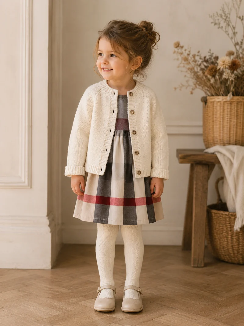 Robe bébé fille style britannique à carreaux – Automne-Hiver