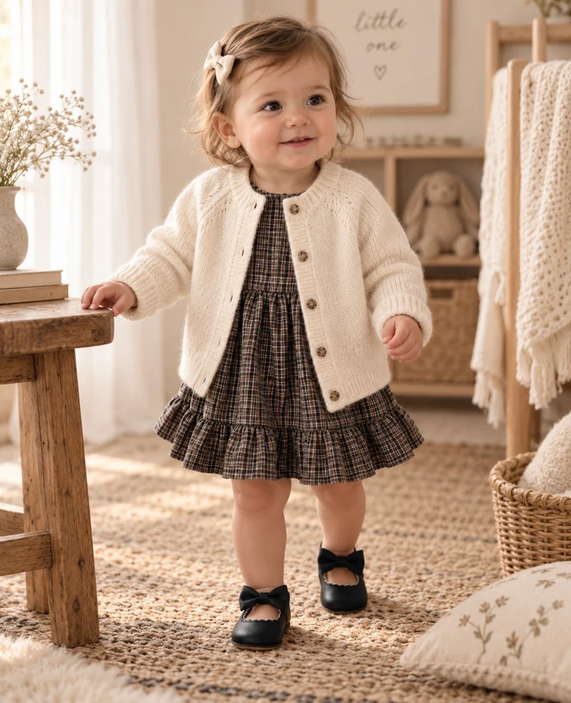 Robe Adeline bébé fille à carreaux – Automne-Hiver