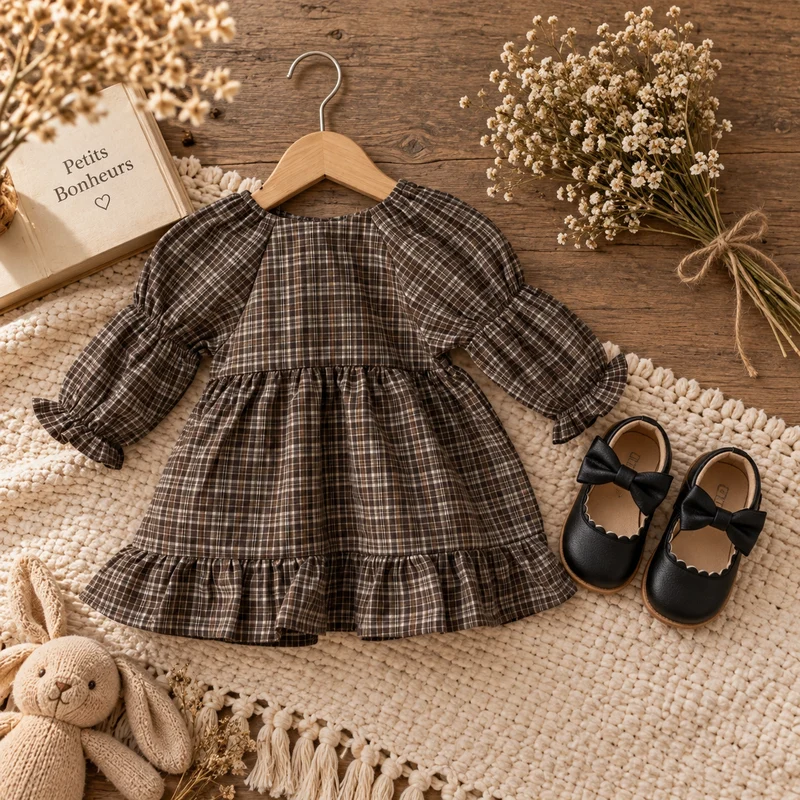 Robe Adeline bébé fille à carreaux – Automne-Hiver