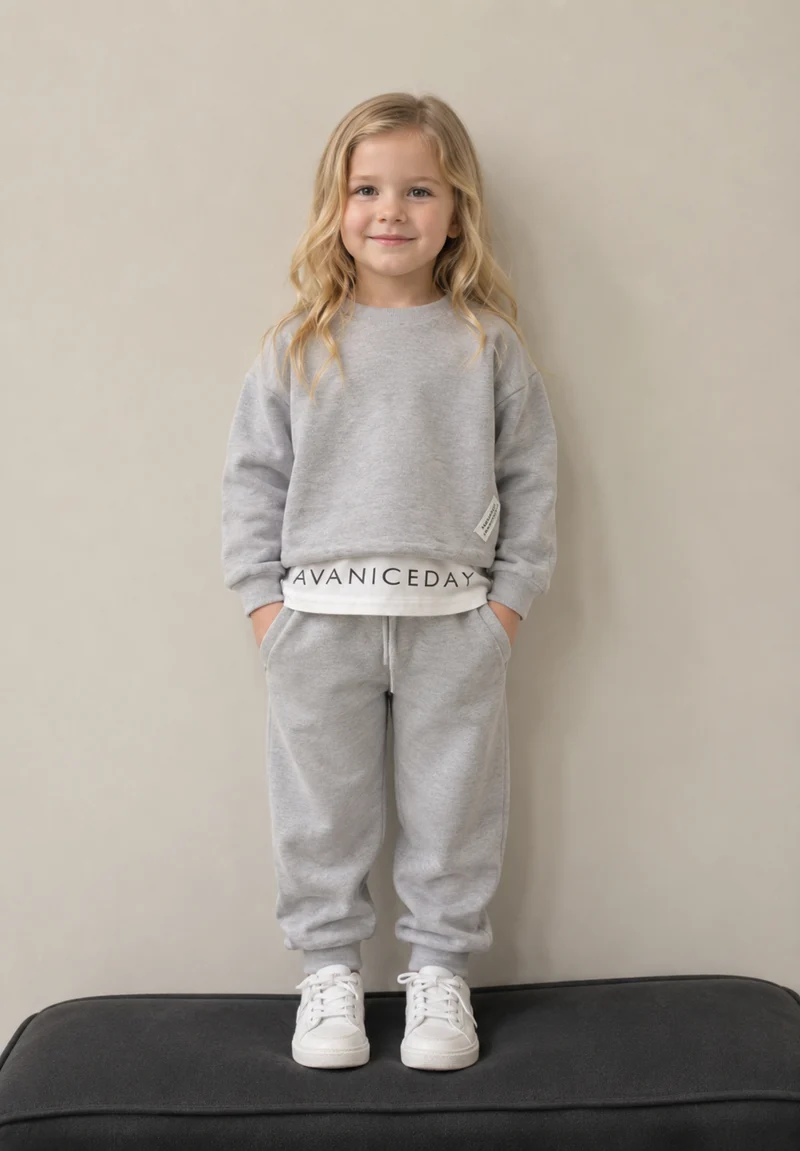 Ensemble deux pièces en molleton gris – Douceur & Confort pour fille – Automne-Hiver