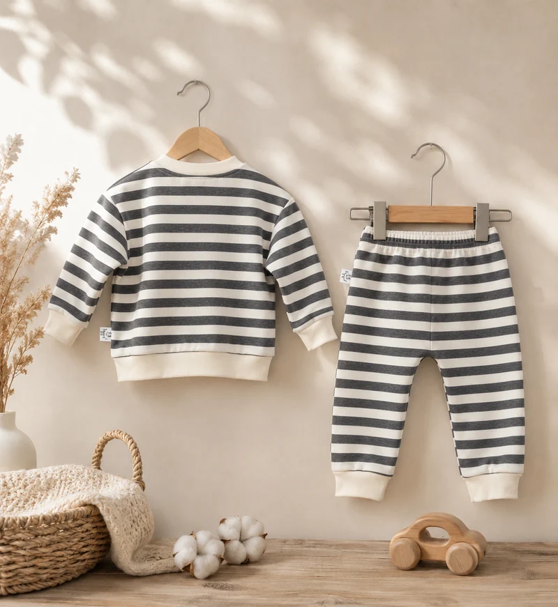 Ensemble bébé garçon rayé en coton doux – Automne-Hiver