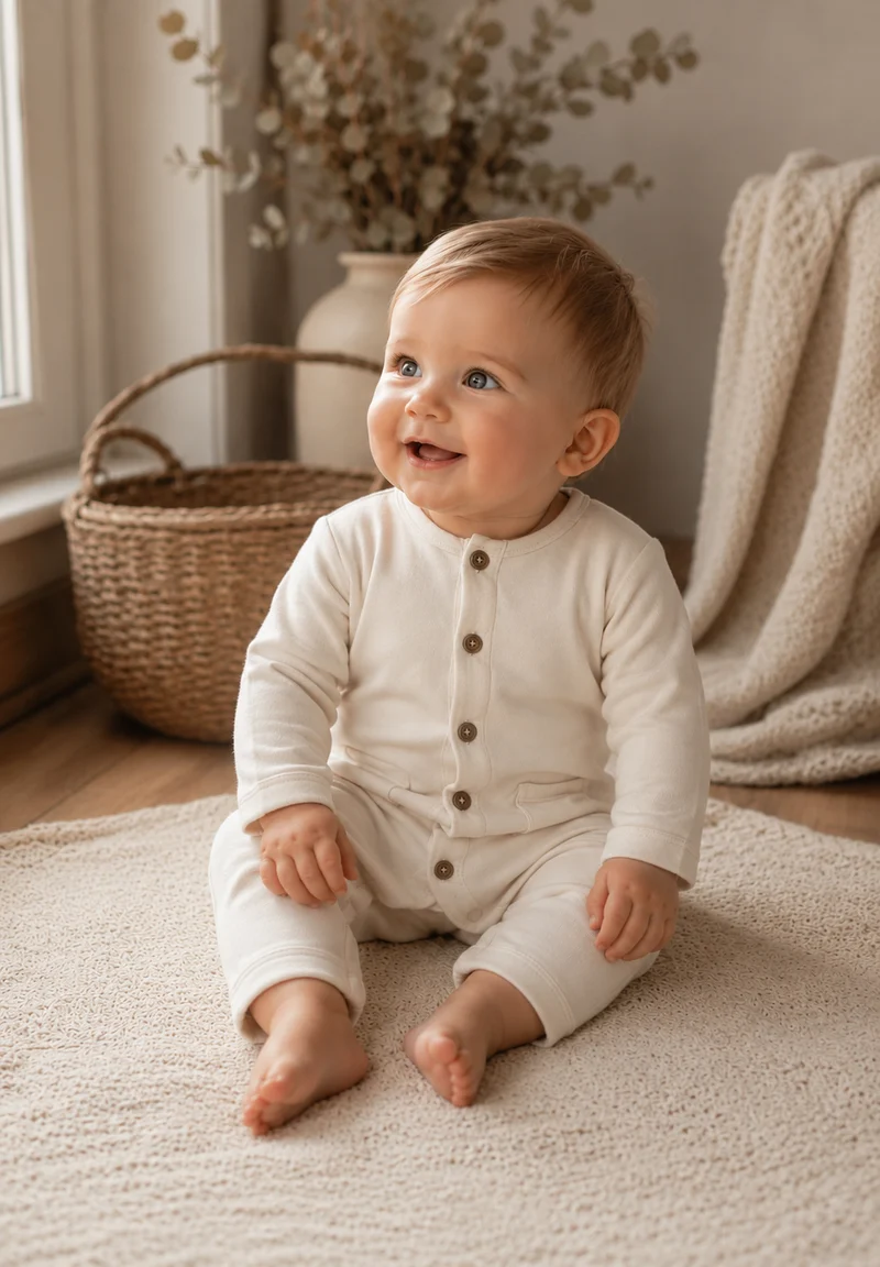 Combinaison en coton biologique bébé garçon – Ivoire