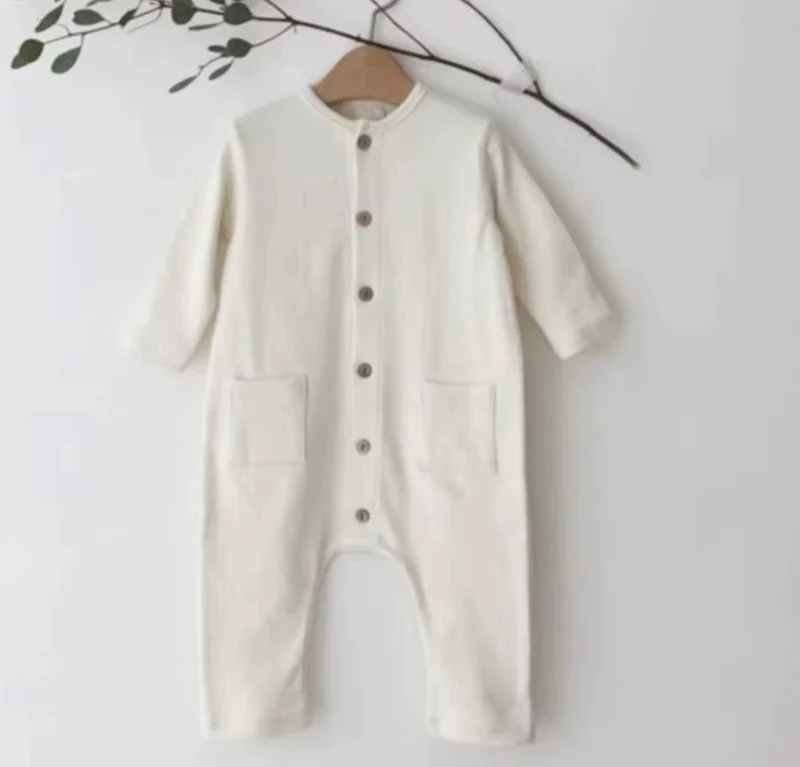 Combinaison en coton biologique bébé garçon – Ivoire