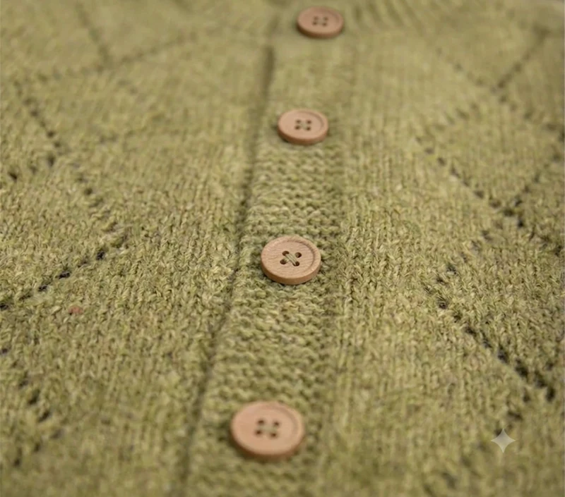 Cardigan olive en tricot ajouré pour bébé et fille – Automne-Hiver