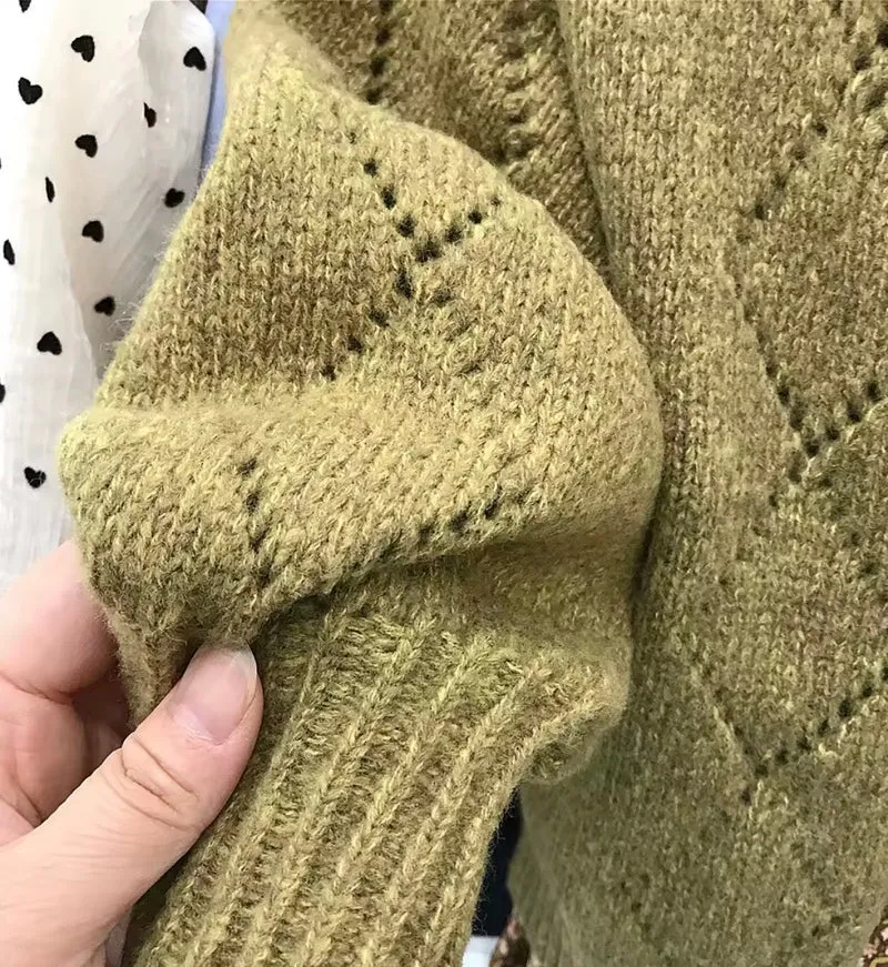 Cardigan olive en tricot ajouré pour bébé et fille – Automne-Hiver