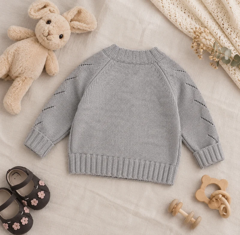 Cardigan Marguerite en tricot gris pour fille – Automne-Hiver