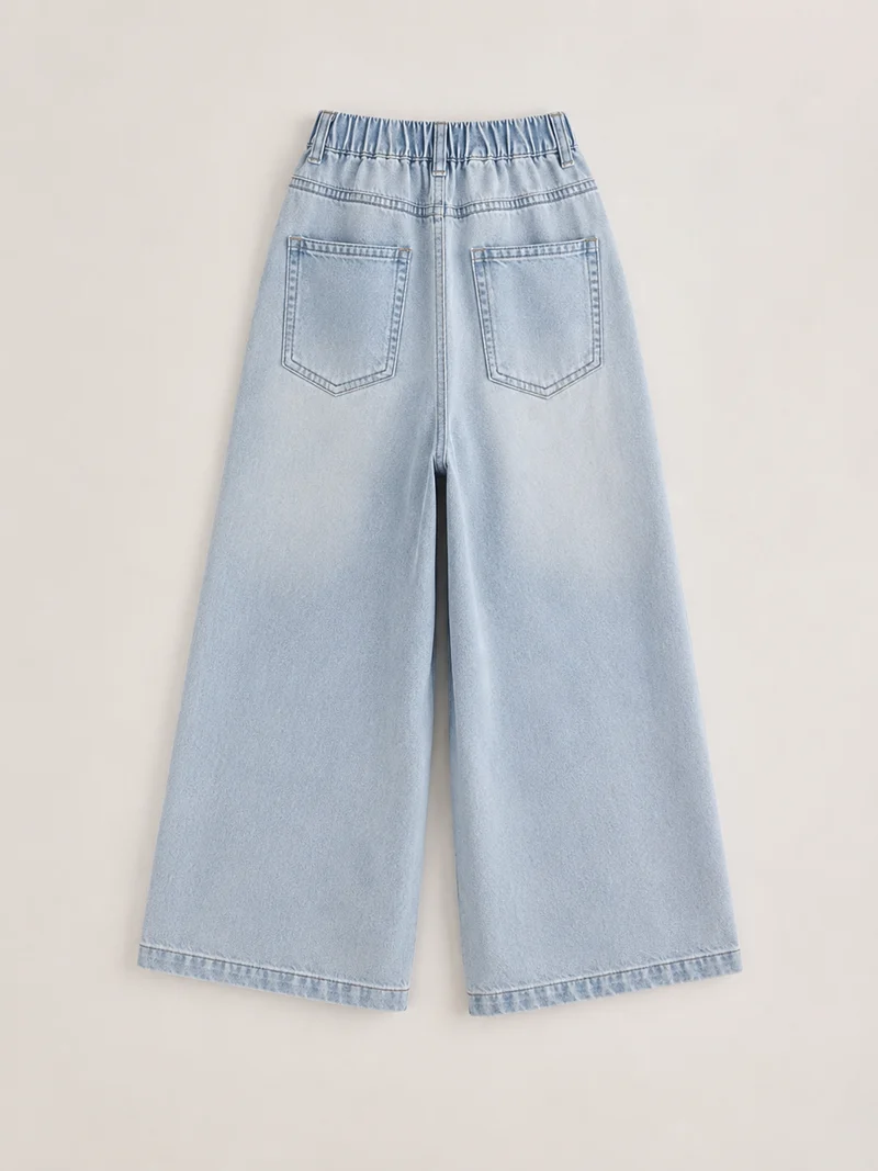 Jean en denim coupe large pour fille avec broderies – Automne-Hiver