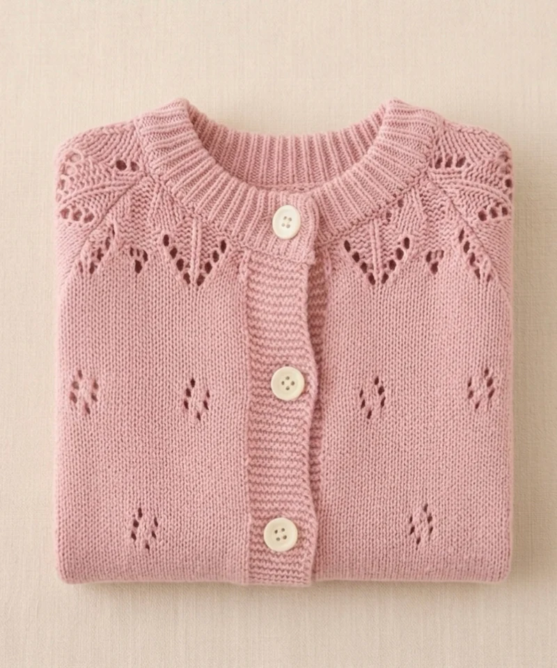 Cardigan fille ivoire & rose Vichy