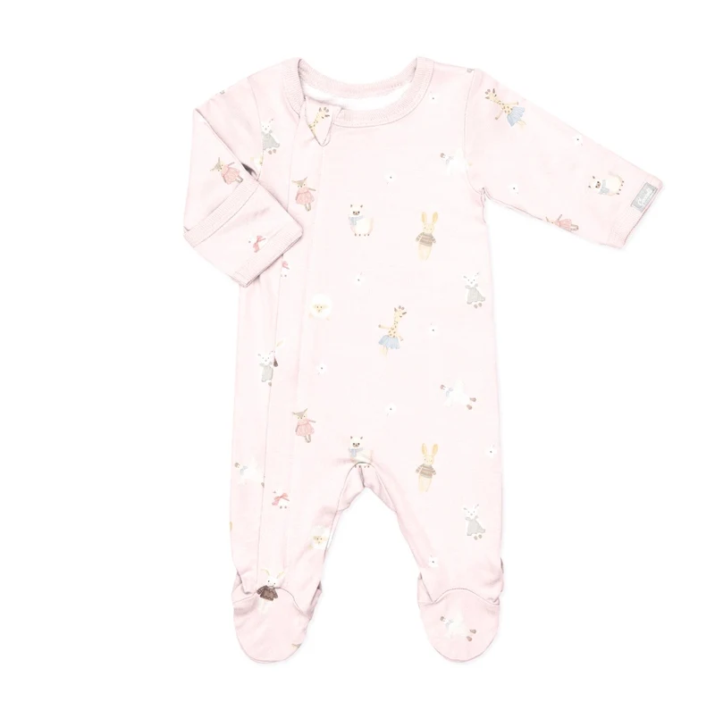 Footie modal a zipper plush on light pink Coccoli