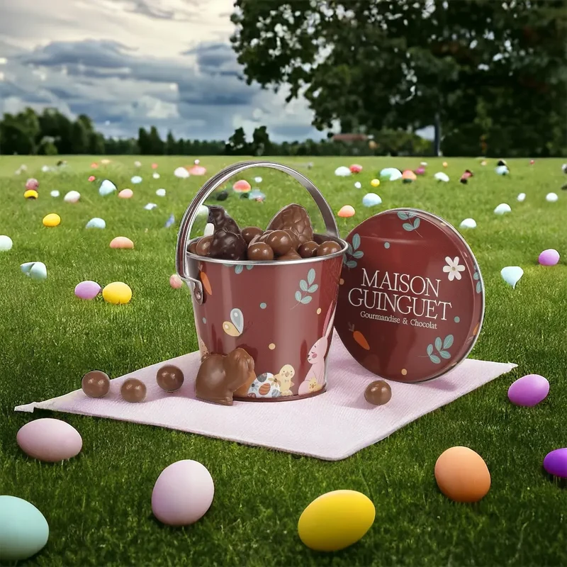 Seau en metal - Lapin et chocolats - 130g