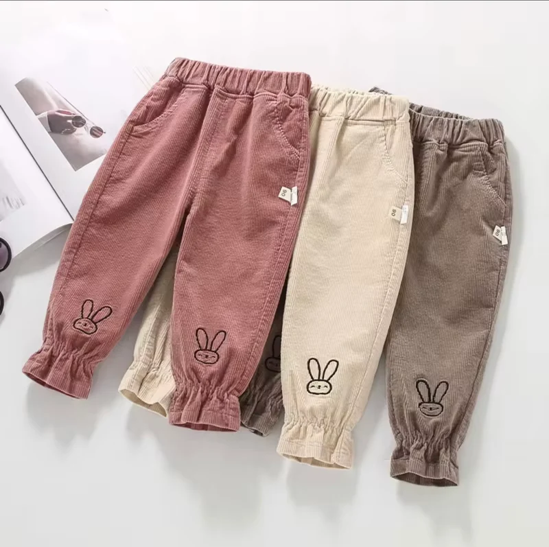 Pantalons pour filles en velours côtelé motif lapin – Kali