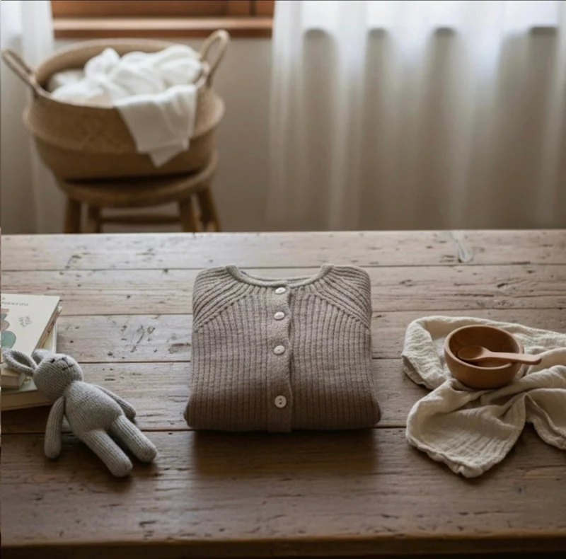 Combinaison bébé garçon tricot coton – Kaki lilas