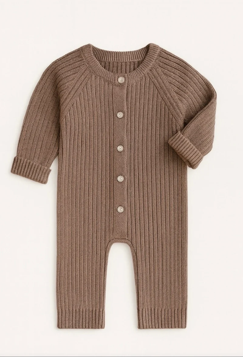 Combinaison bébé garçon tricot coton – Kaki lilas