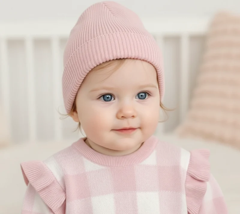 Bonnet rose bébé fille en tricot doux