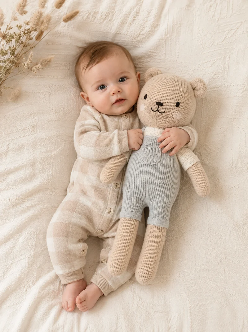 Barboteuse bébé unisexe damiers beige