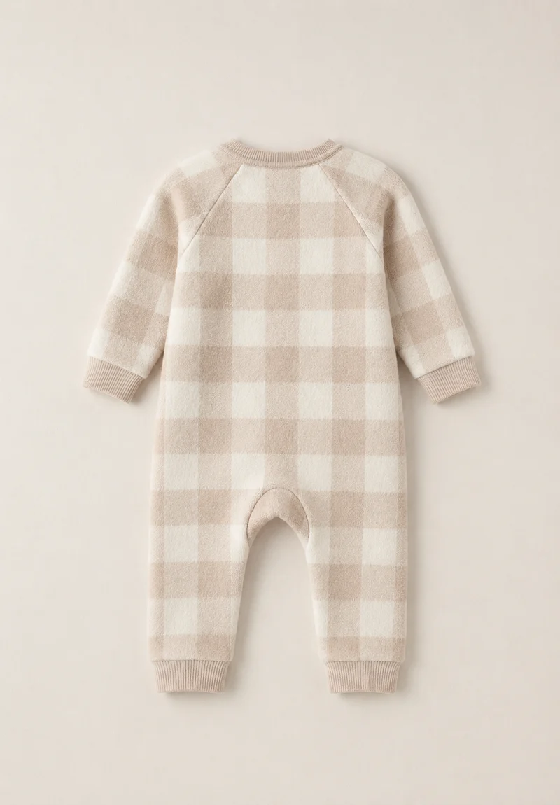 Barboteuse bébé unisexe damiers beige