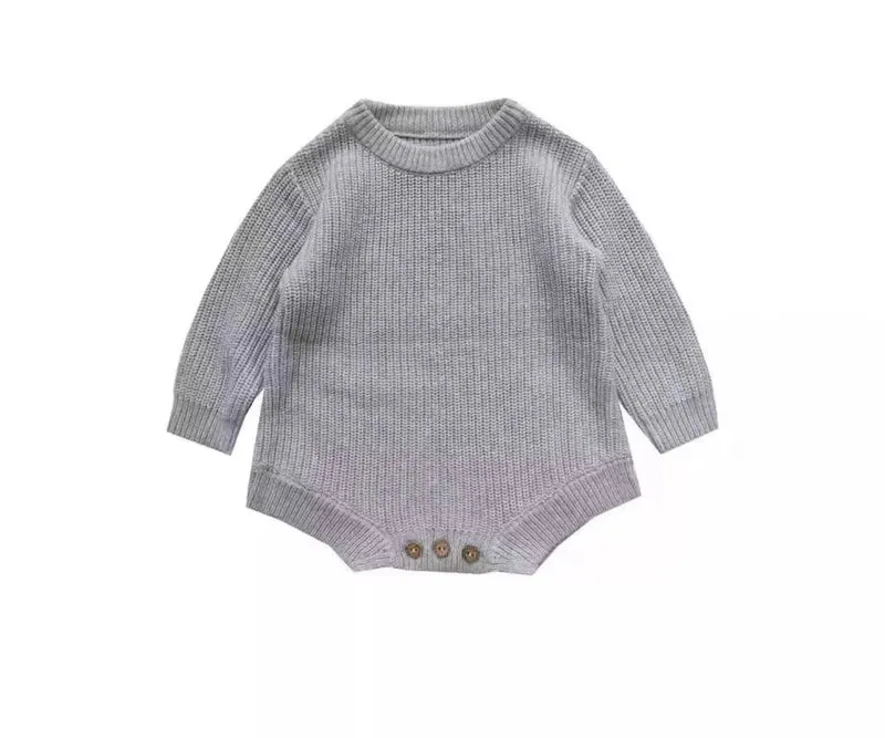Barboteuse bébé garçon automne-hiver en tricot bio – Kaki lilas