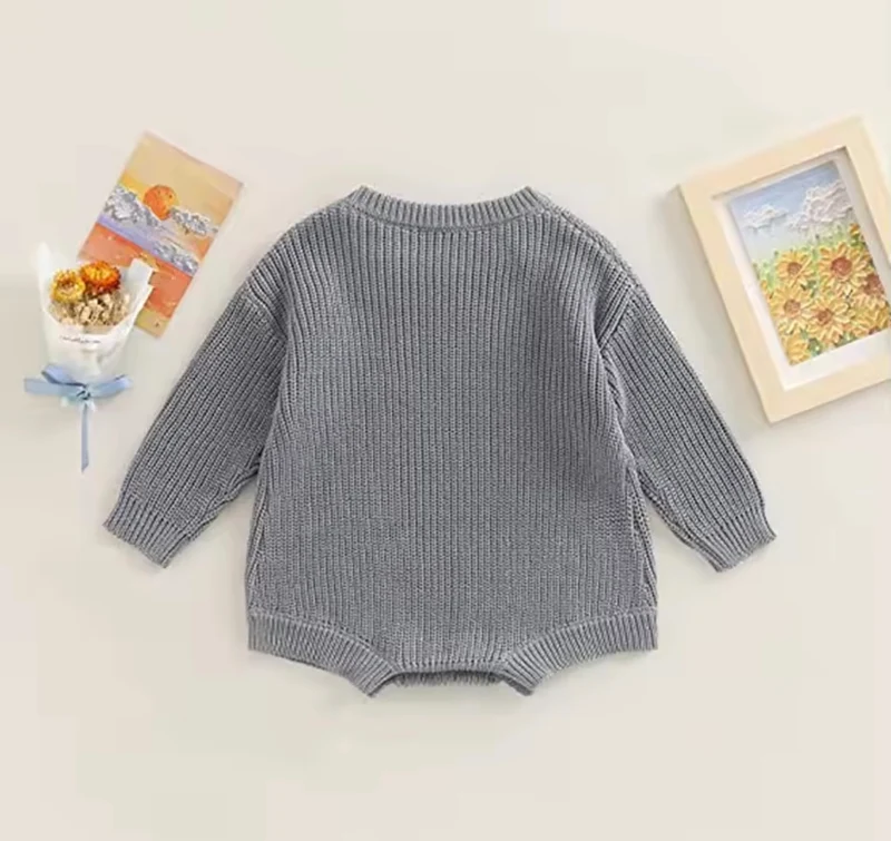 Barboteuse bébé garçon automne-hiver en tricot bio – Kaki lilas