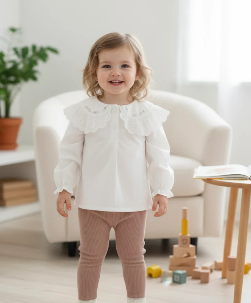 Blouse bébé fille manches longues coton fleurie brodée