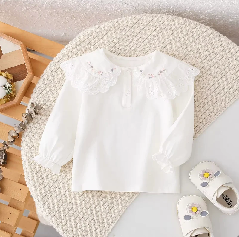 Blouse bébé fille manches longues coton fleurie brodée