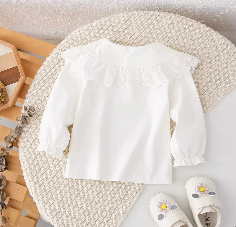 Blouse bébé fille manches longues coton fleurie brodée