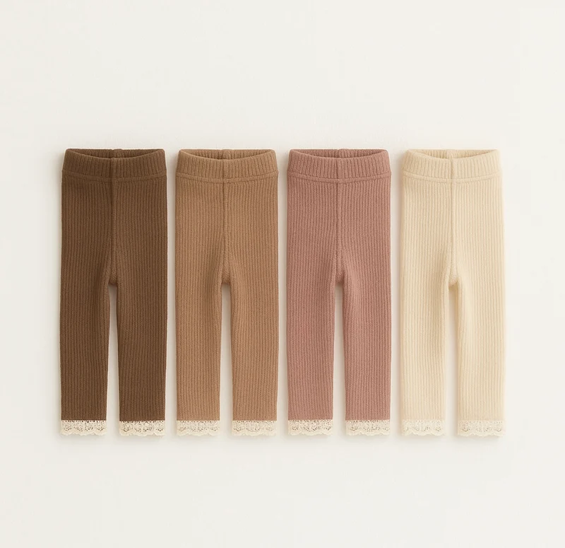 Leggings bébé & enfant coton doux dentelle – Kaki Lilas