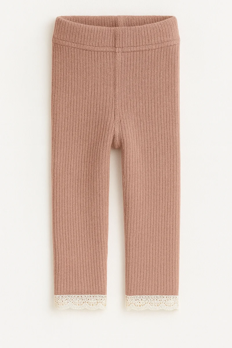 Leggings bébé & enfant coton doux dentelle – Kaki Lilas