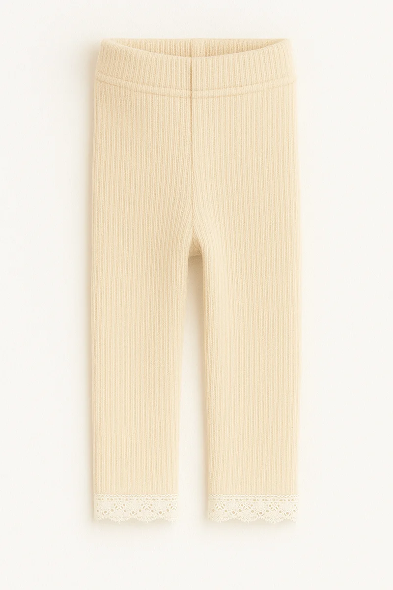 Leggings bébé & enfant coton doux dentelle – Kaki Lilas