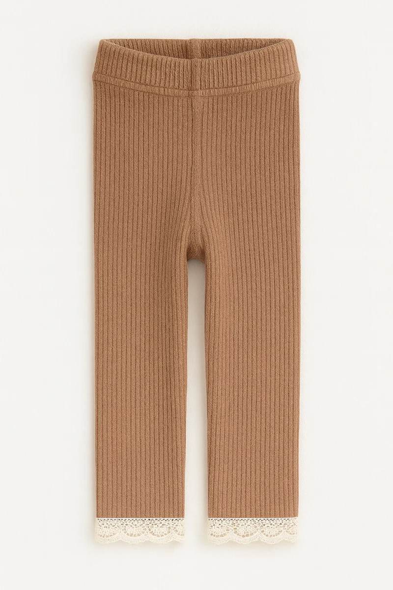 Leggings bébé & enfant coton doux dentelle – Kaki Lilas
